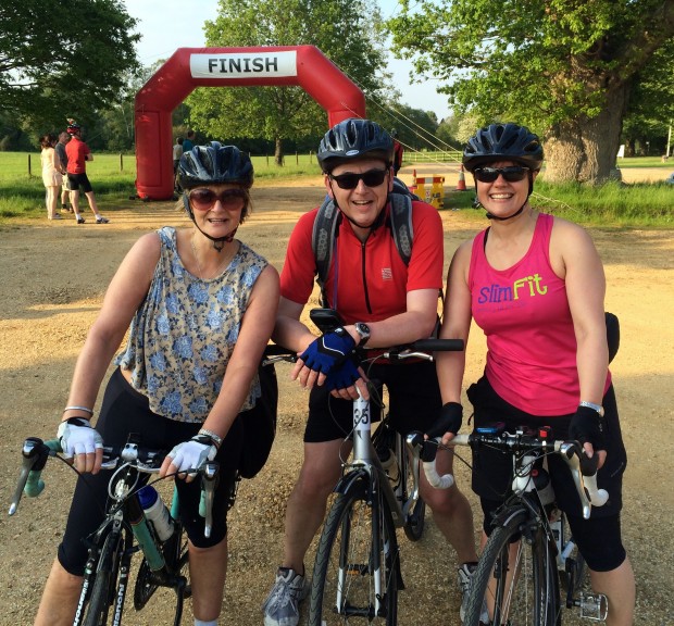 Finish of the 85 mile Big Green Bike Ride 2014 in aid of Friends of the Earth